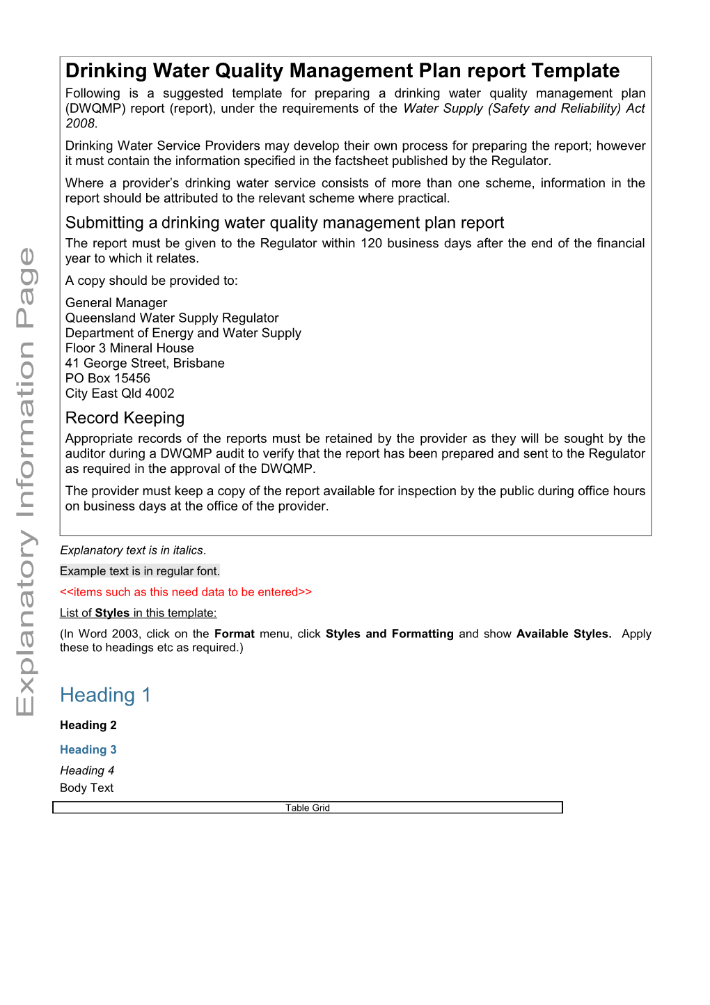 DWQMP Reporting Template