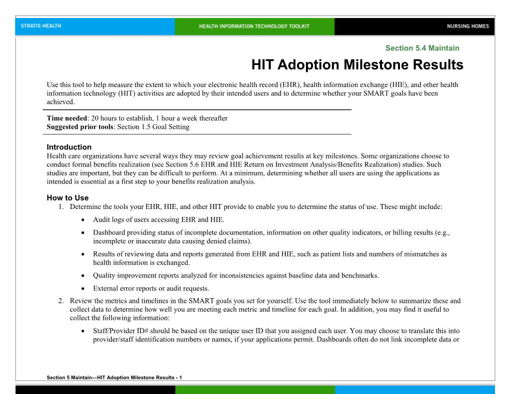 5 HIT Adoption Milestone Results