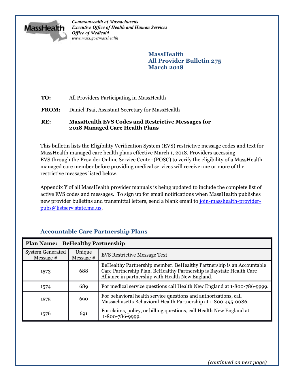 Masshealth All Provider Bulletin 275