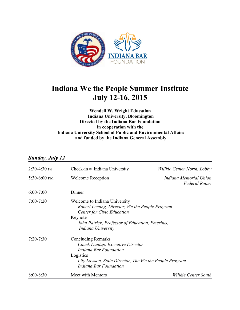 Indiana We the People Summer Institute