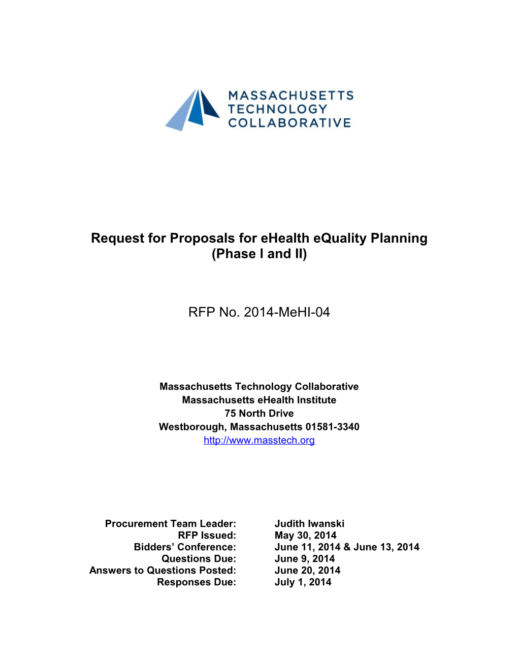 Request for Proposals for Ehealth Equality Planning