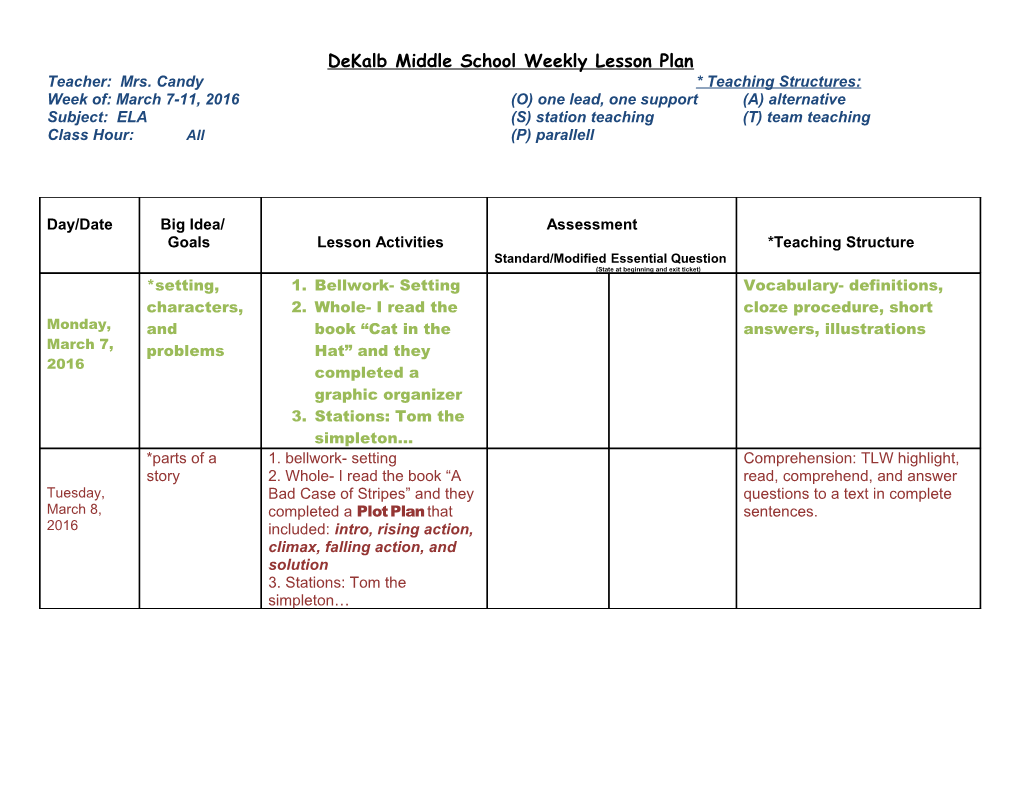 Dekalb Middle School Weekly Lesson Plan s3