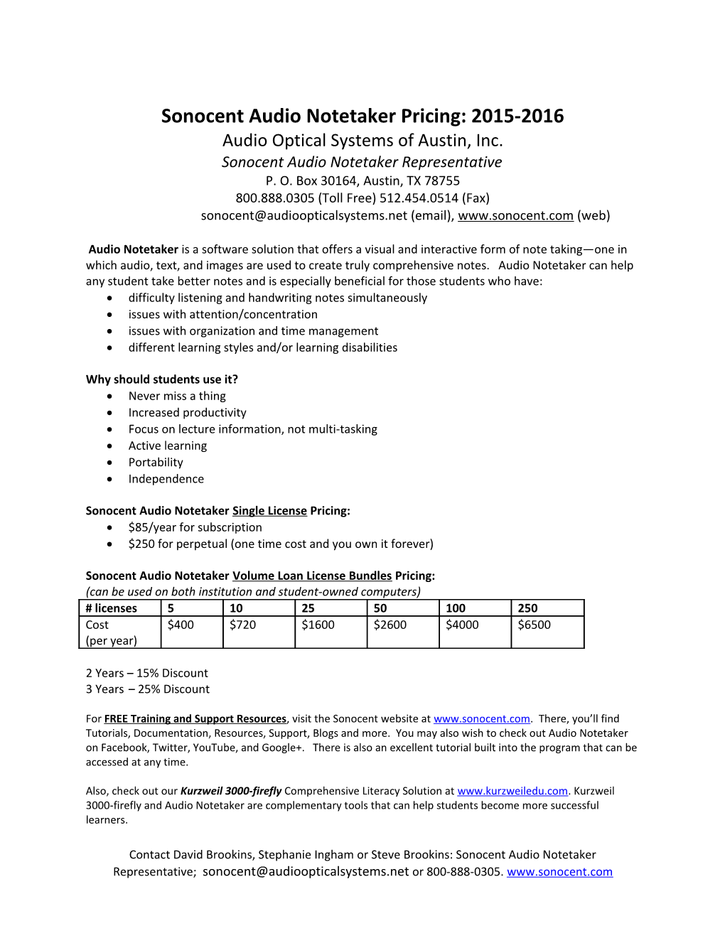Sonocent Audio Notetaker Pricing: 2015-2016