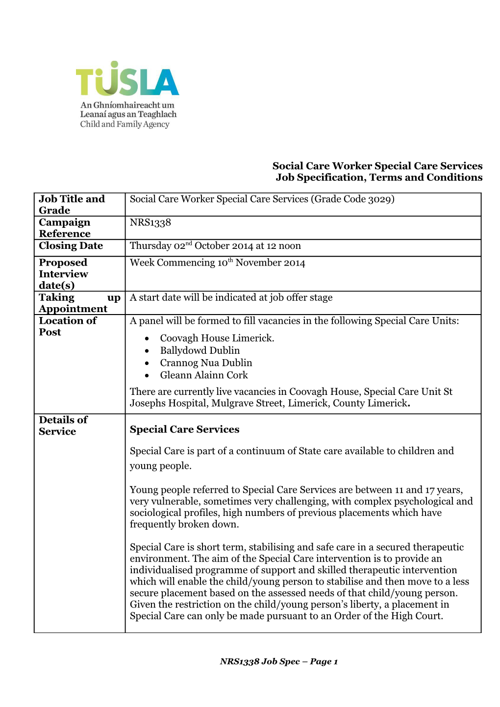 Social Care Worker Special Care Services