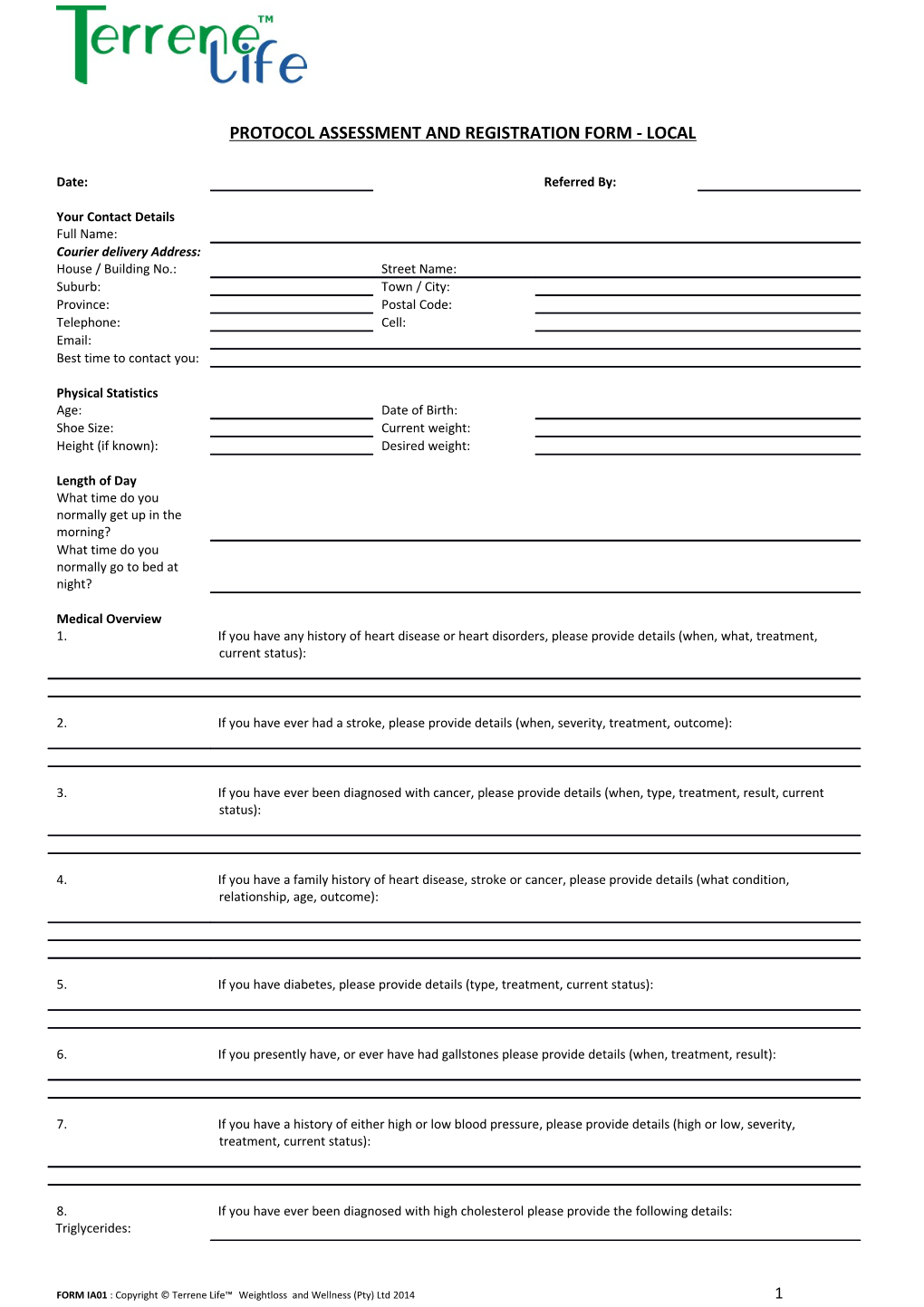 Protocol Assessment and Registration Form - Local