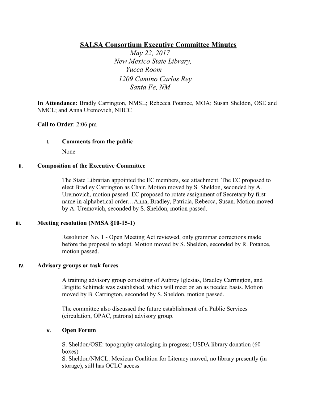 SALSA Consortium Executive Committee Minutes