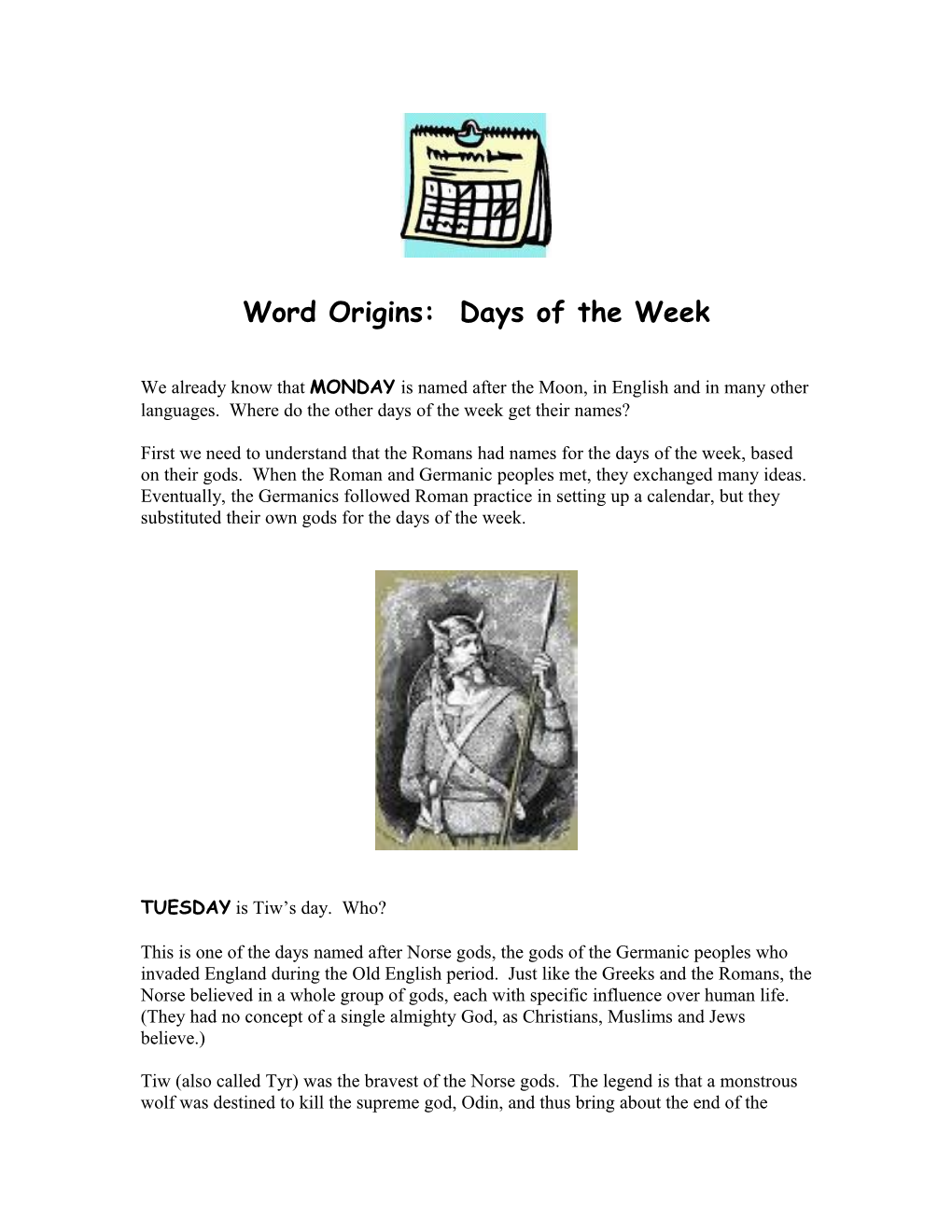 Word Origins: Days of the Week