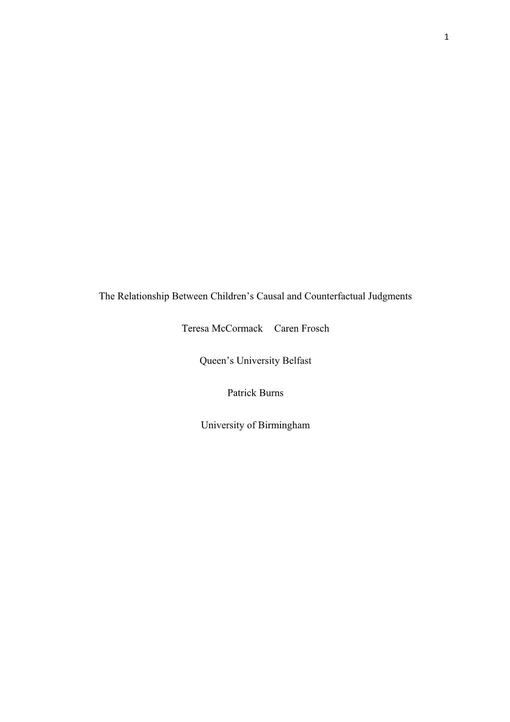 The Relationship Between Children S Causal and Counterfactual Judgments