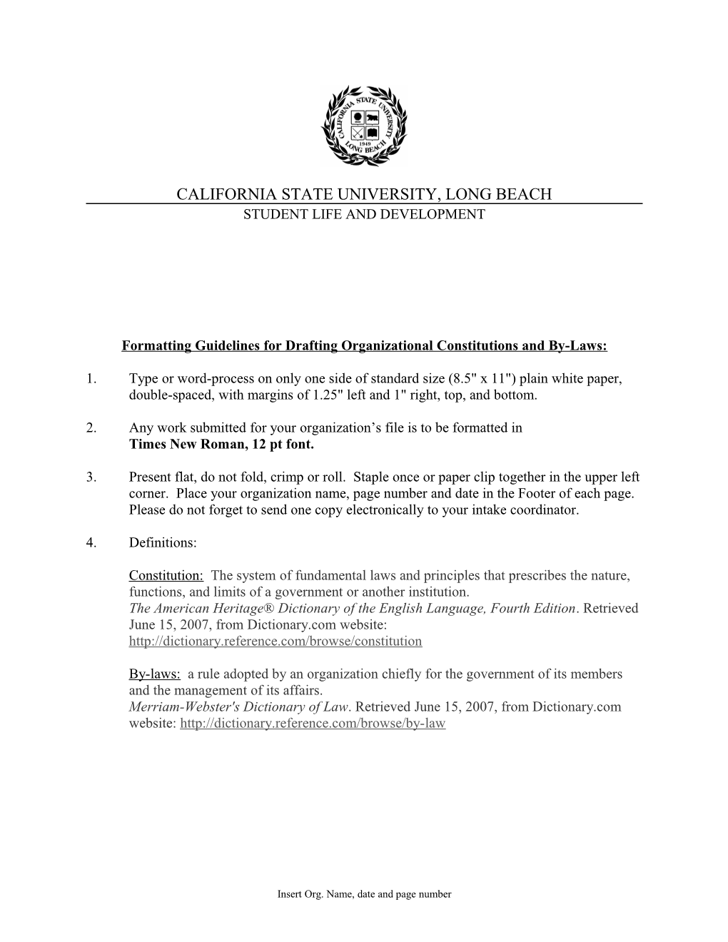 Formatting Guidelines for Drafting Organizational Constitutions and By-Laws