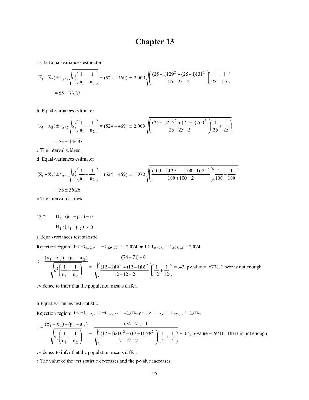 13.1A Equal-Variances Estimator