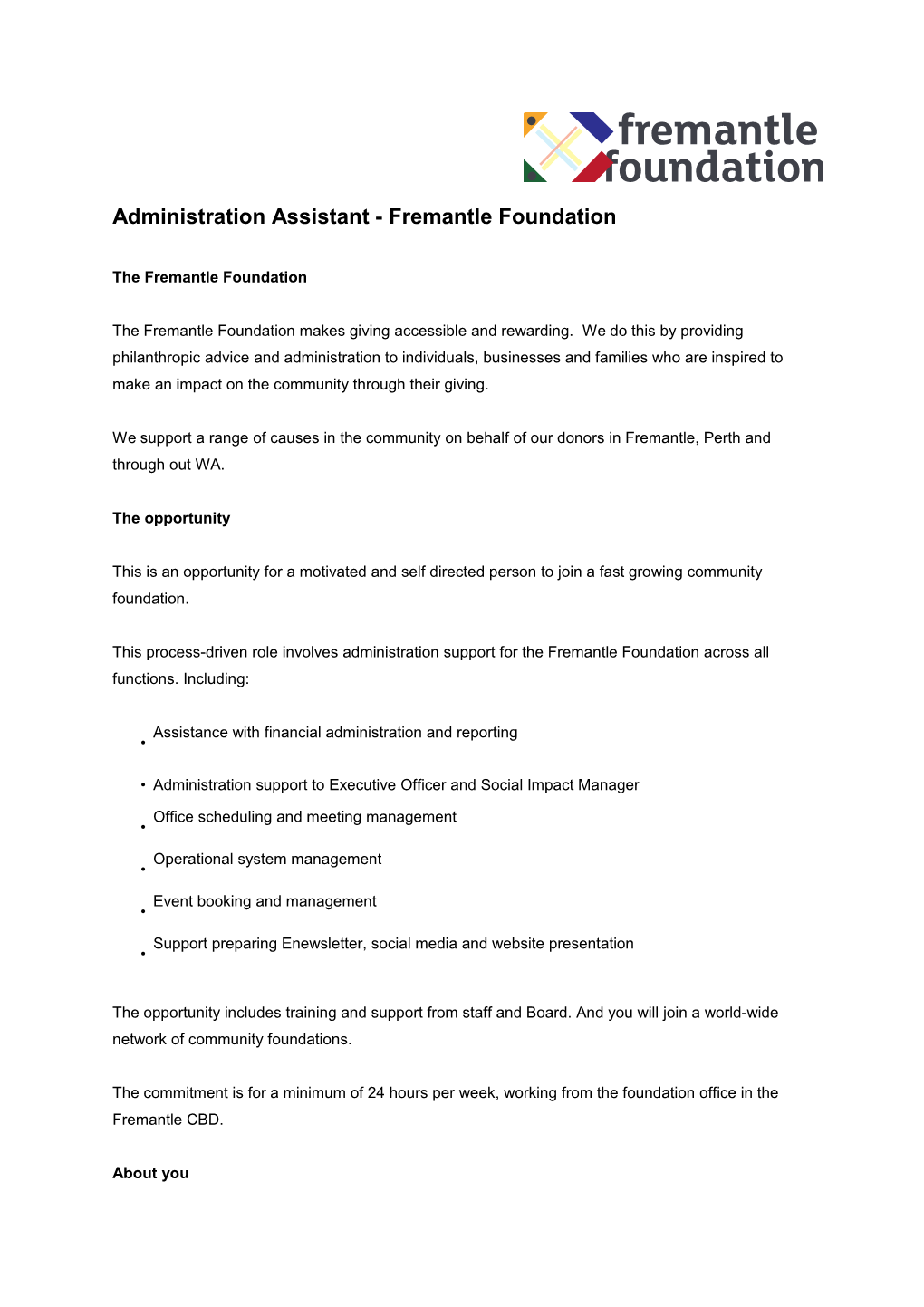 Administration Assistant - Fremantle Foundation
