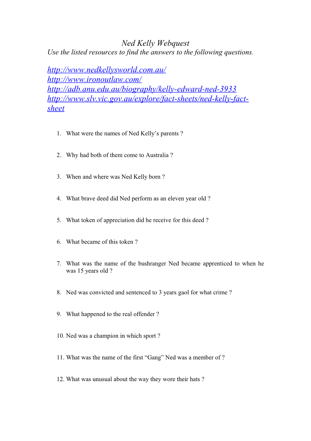 Use the Listed Resources to Find the Answers to the Following Questions