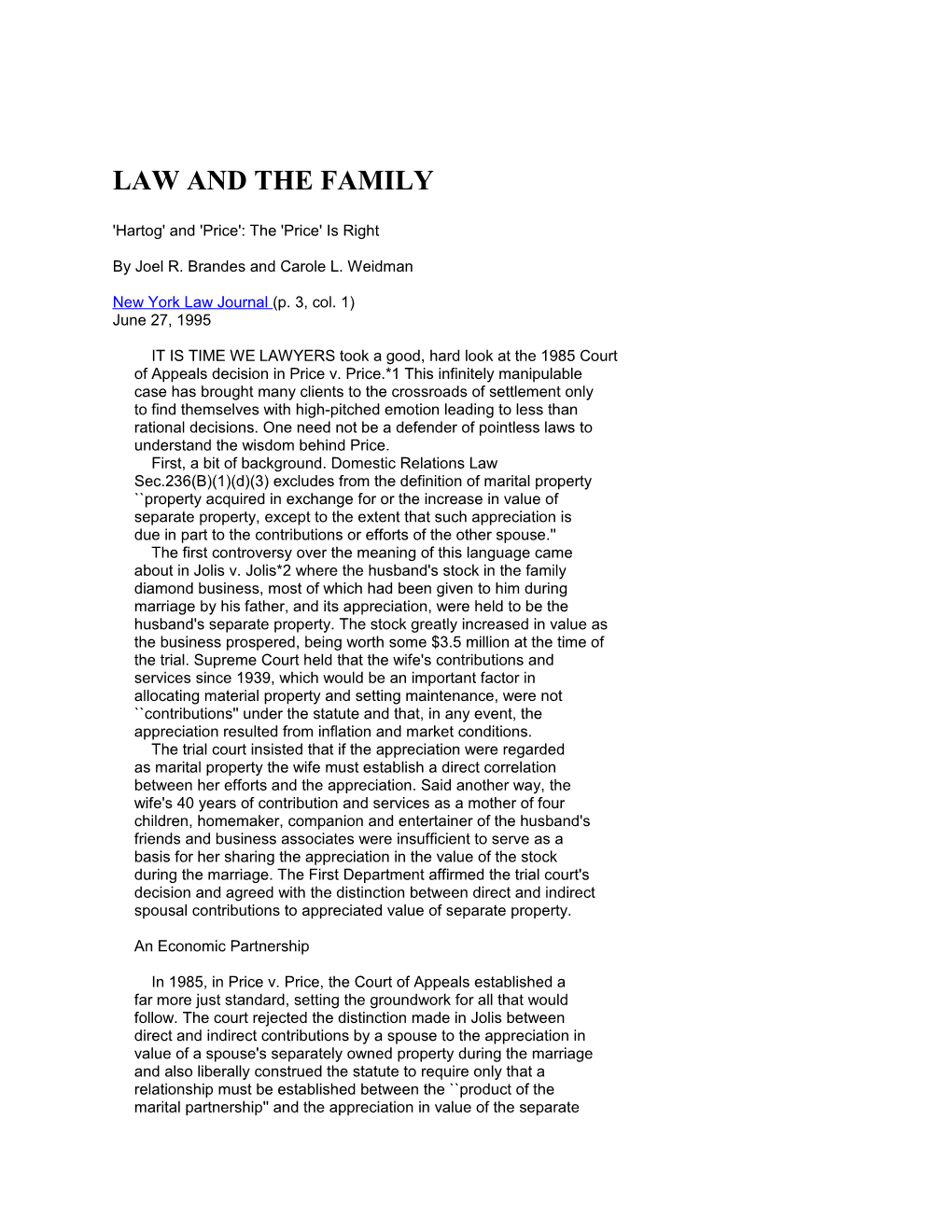 Hartog and Price. New York Divorce and Family Law, the Definitive Site About Divorce, Child