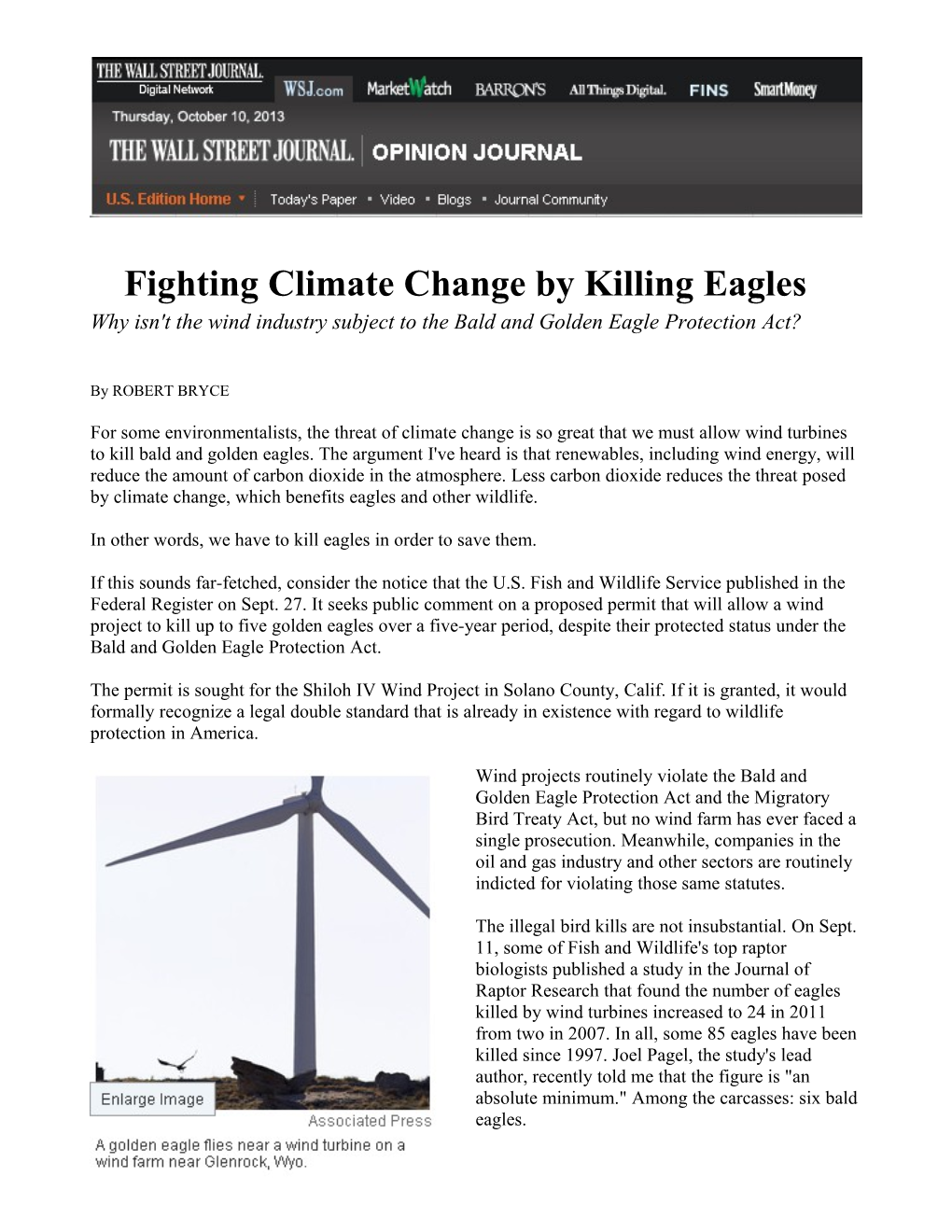 Fighting Climate Change by Killing Eagles