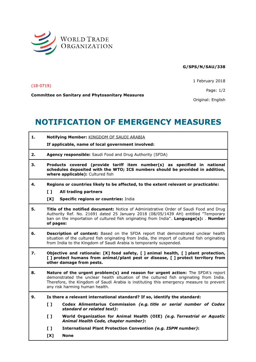 Notification of Emergency Measures Notification of Emergency Measures Notification of Emergency