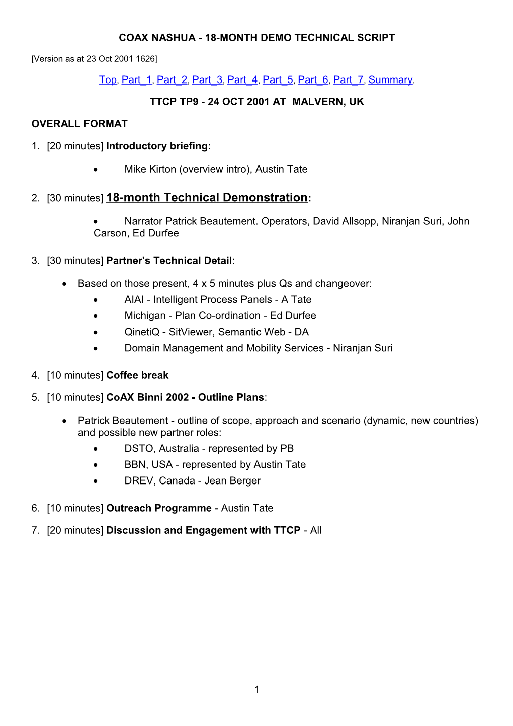 Narrators Script for 18-Month TTCP Malvern, 24 Oct