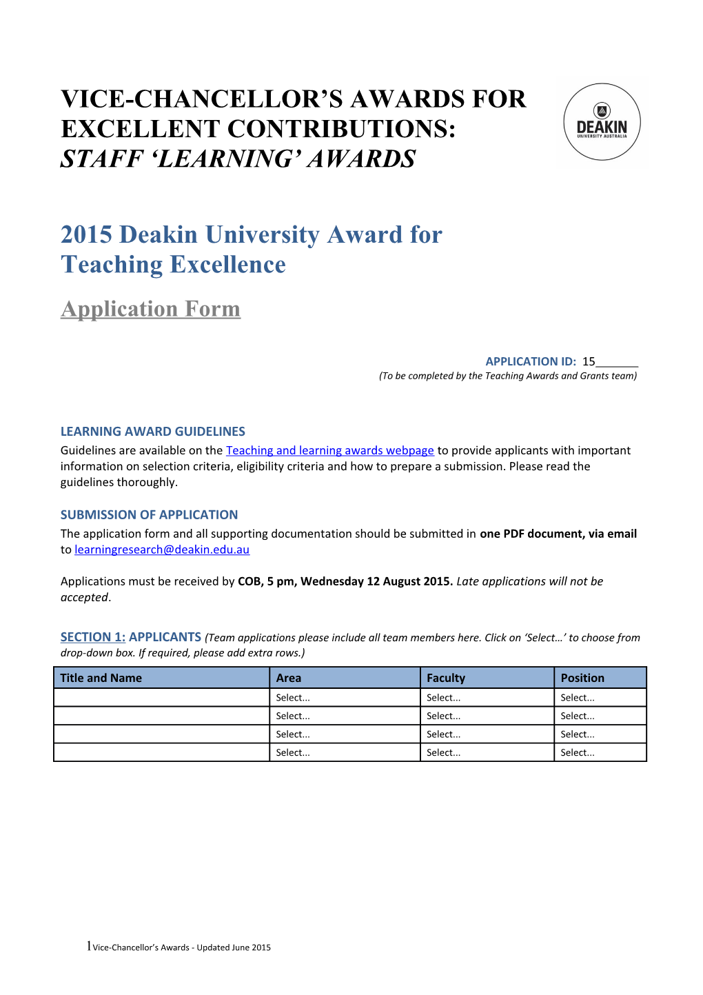 2015 Deakin University Award for Teaching Excellence