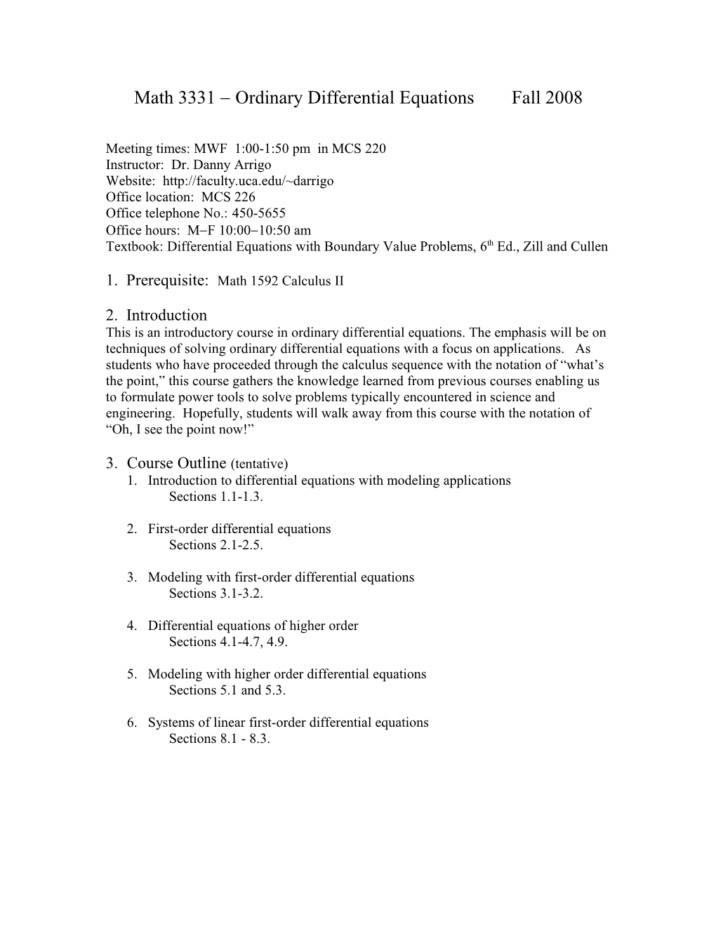 Math 3820/3860 - Honors/Regular Differential Equations