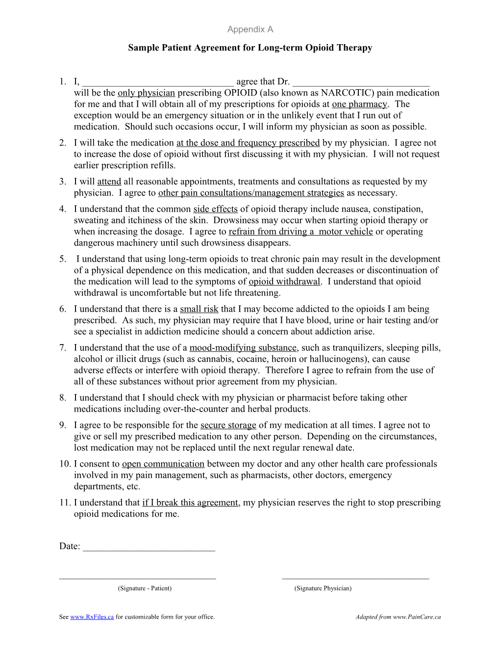 Sample Patient Agreement for Long-Term Opioid Therapy