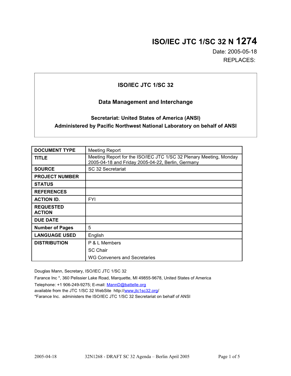 SC 32 Agenda Template