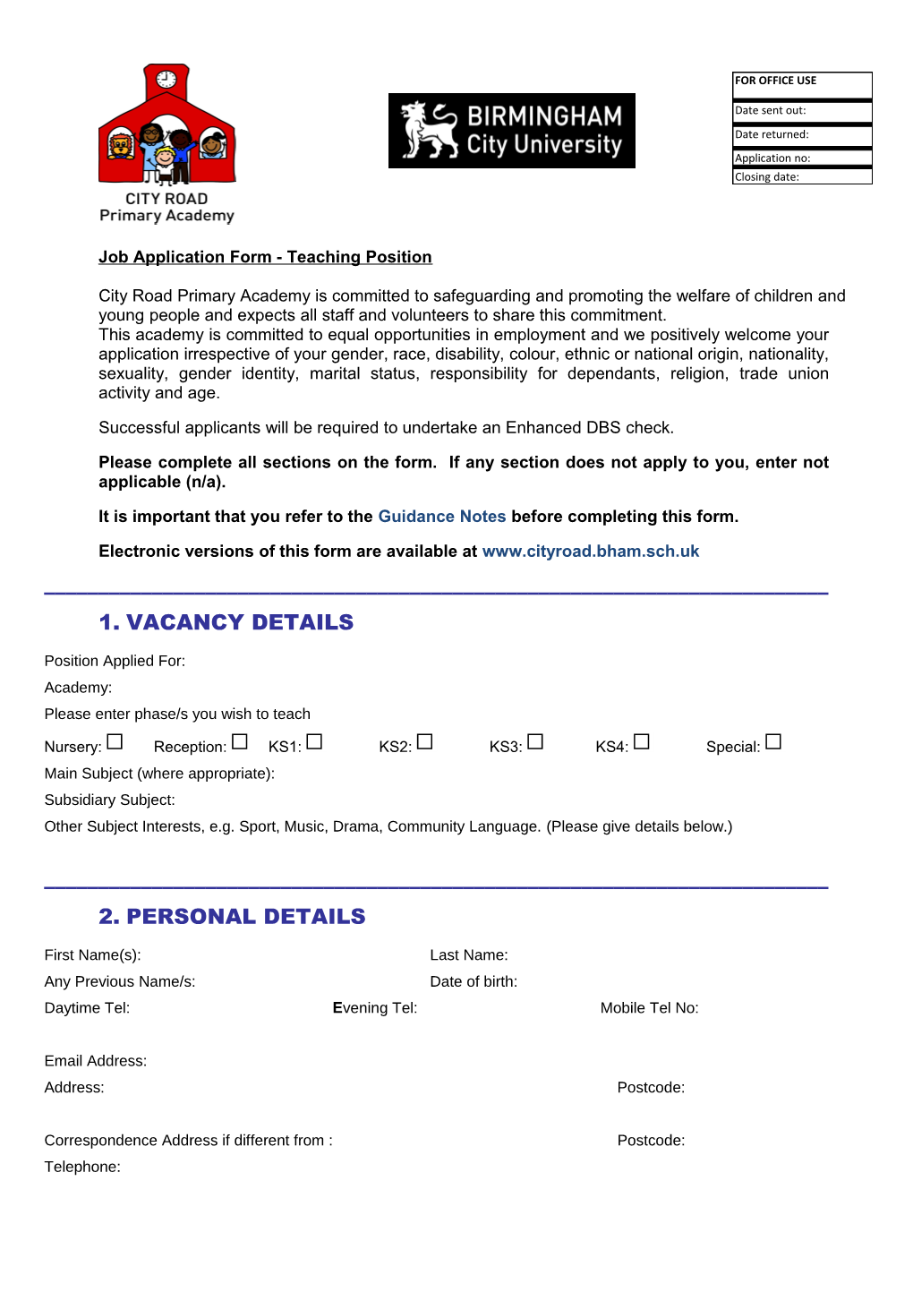 Job Application Form - Teaching Position