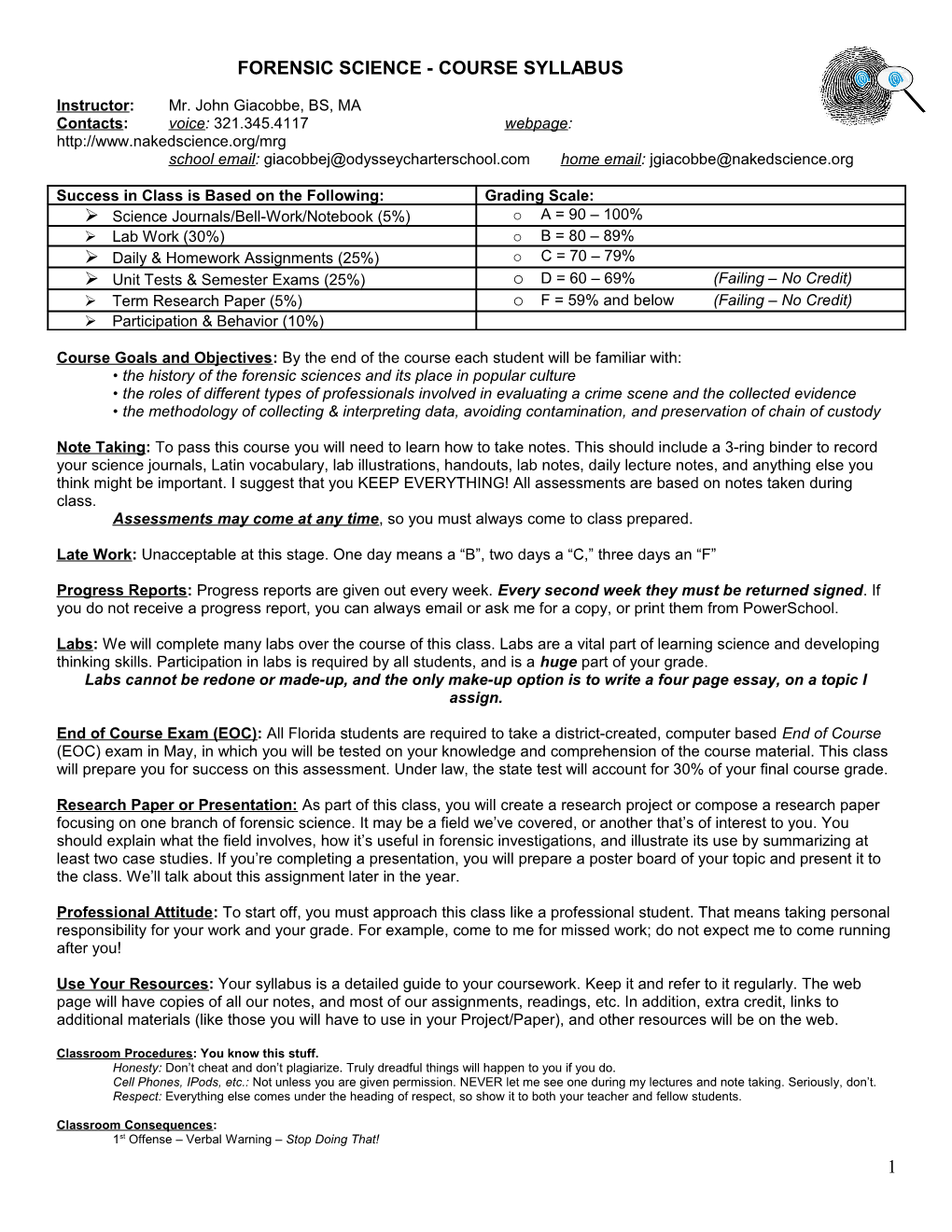 Forensic Science Syllabus