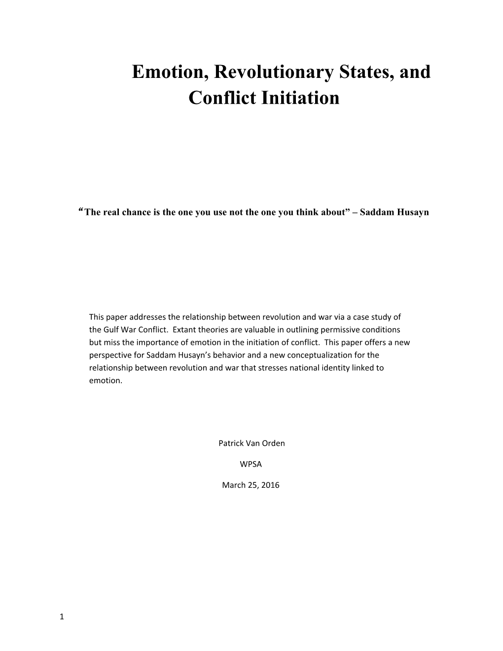 Emotion, Revolutionary States, and Conflict Initiation