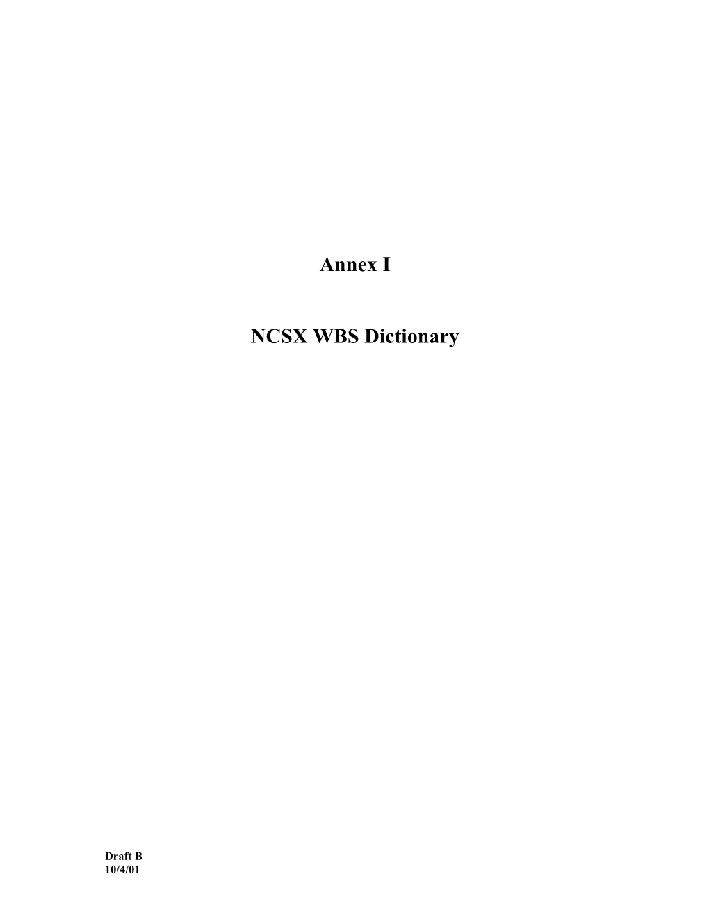 NCSX WBS Dictionary