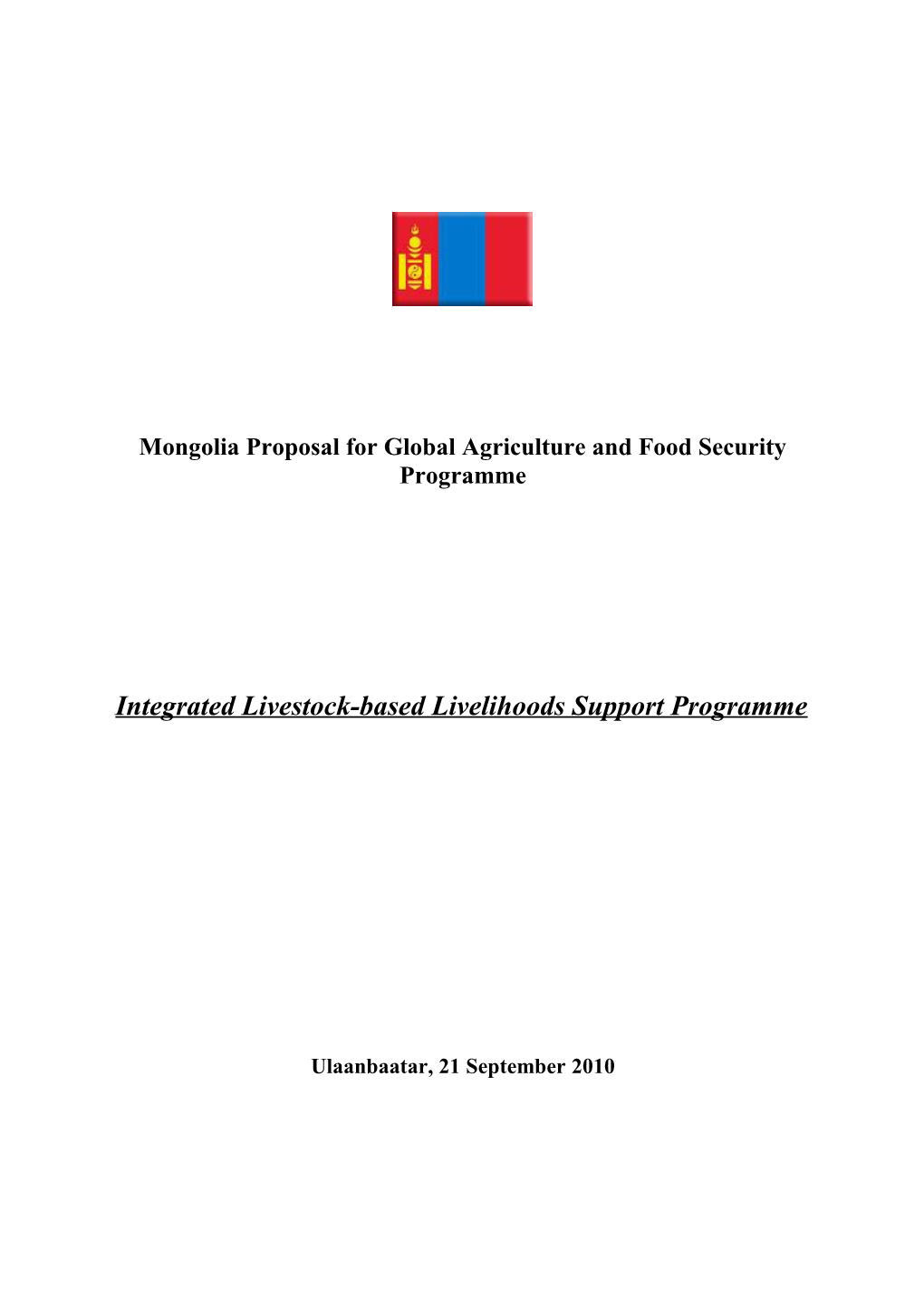 Mongolia Proposal for Global Agriculture and Food Security Programme