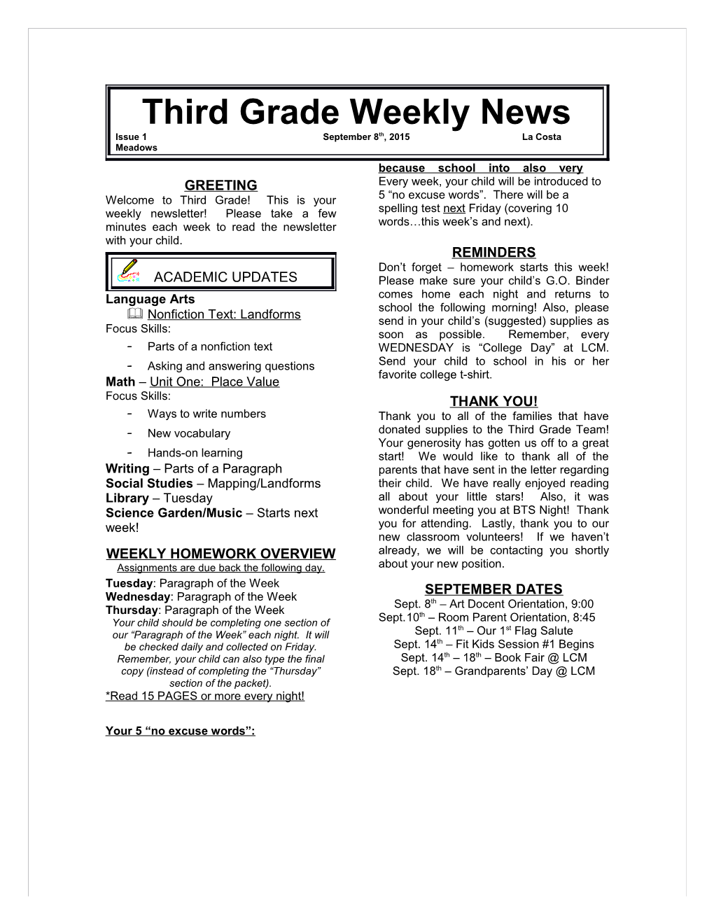 Third Grade Weekly News