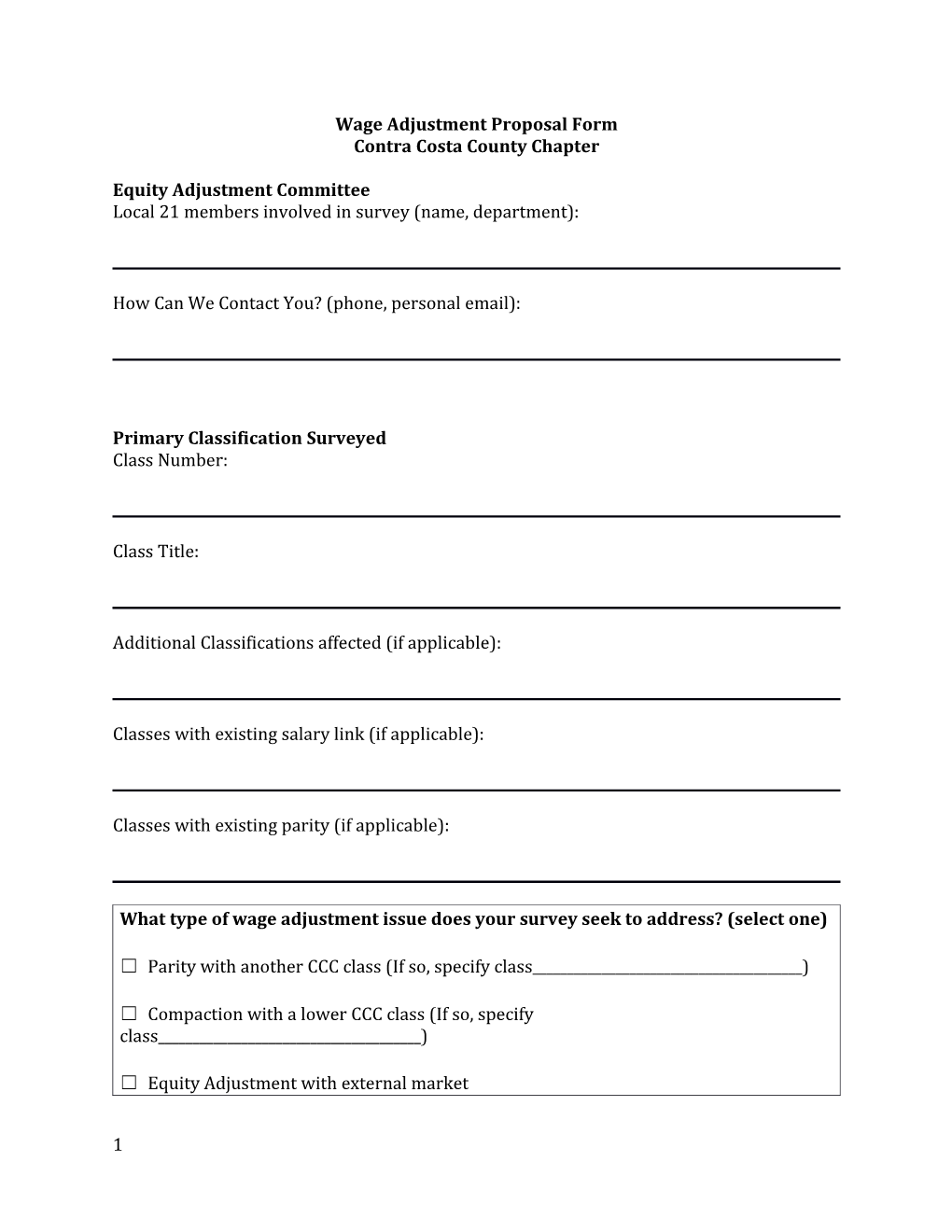 Equity Adjustment Proposal Form