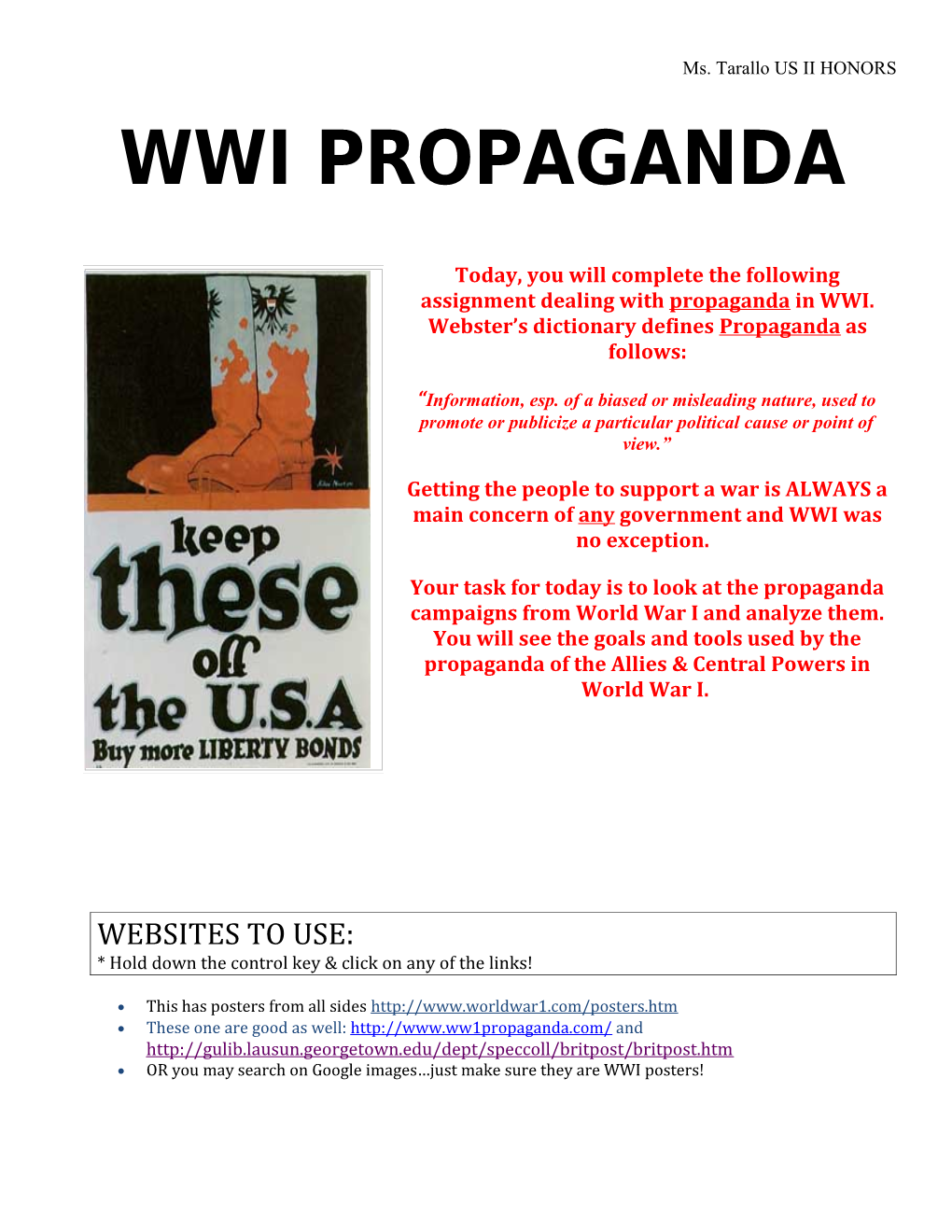 The Great War Propaganda Webquest