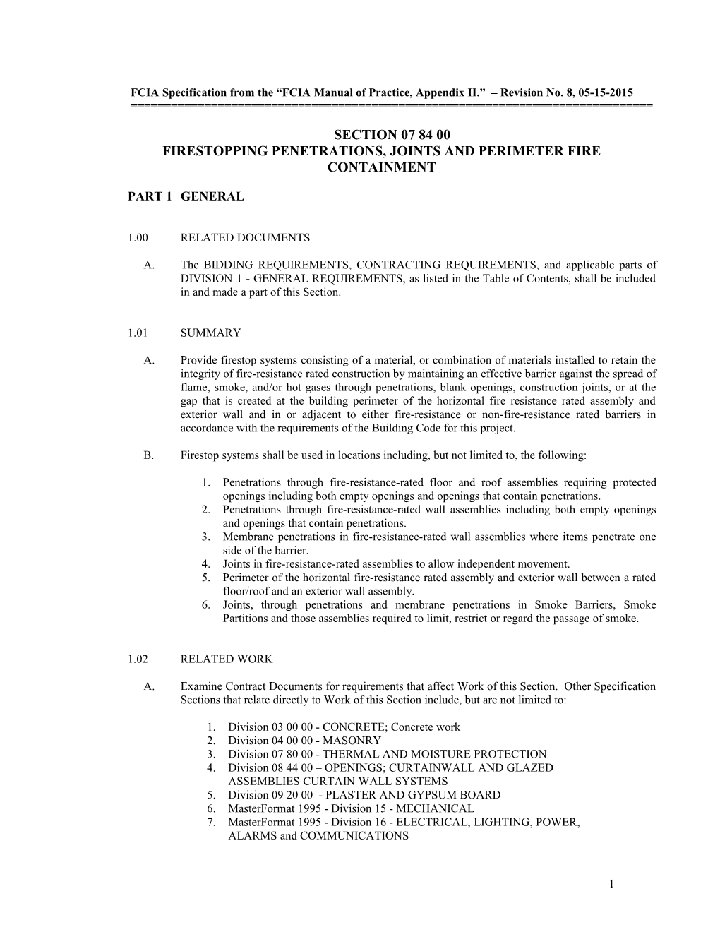 FCIA Specification from the FCIA Manual of Practice, Appendix H. Revision No. 8, 05-15-2015