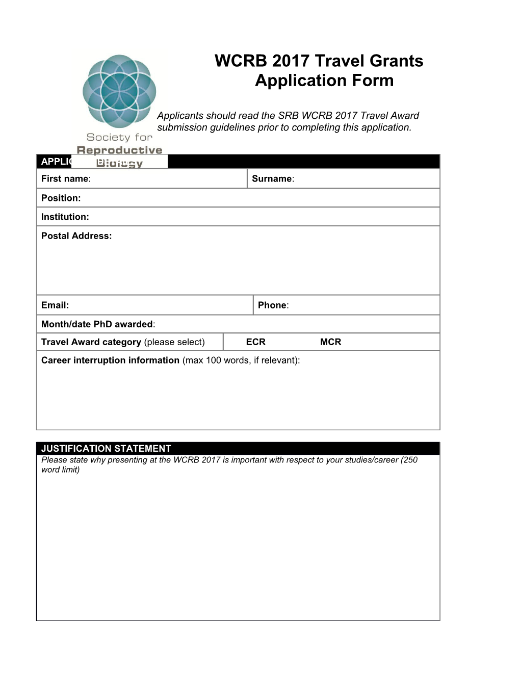 SRB Travel Grant Form 2011