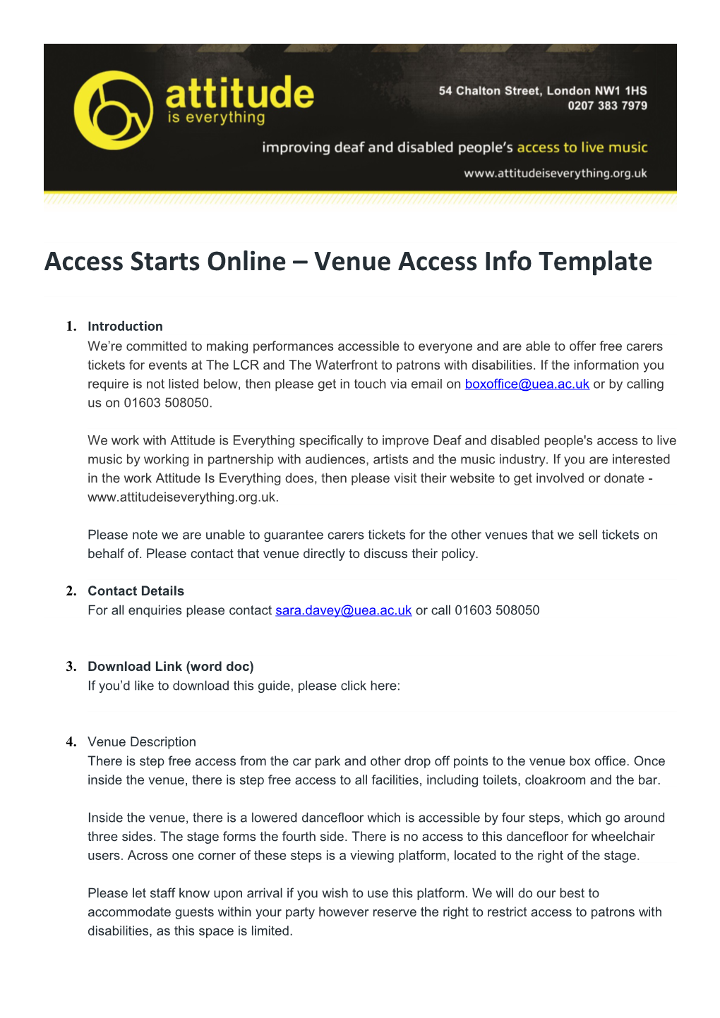 Access Starts Online Venue Access Info Template