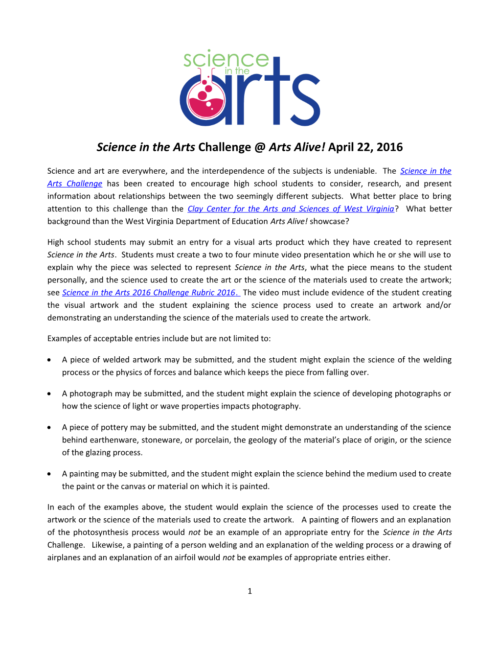 Science in the Artschallenge Arts Alive! April 22, 2016
