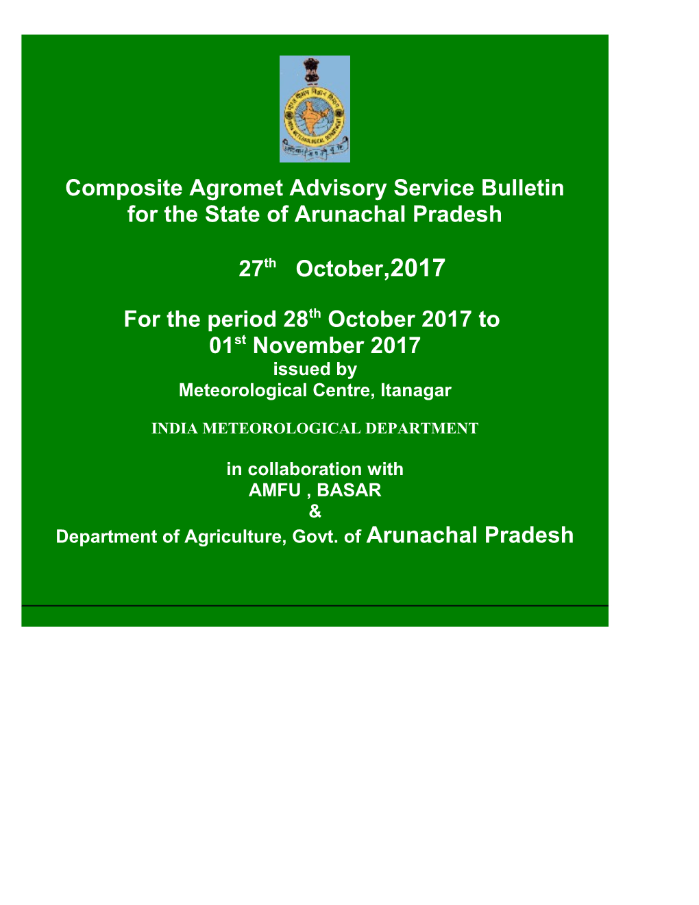 Agro Climatic Zones for the State of Arunachal Pradesh