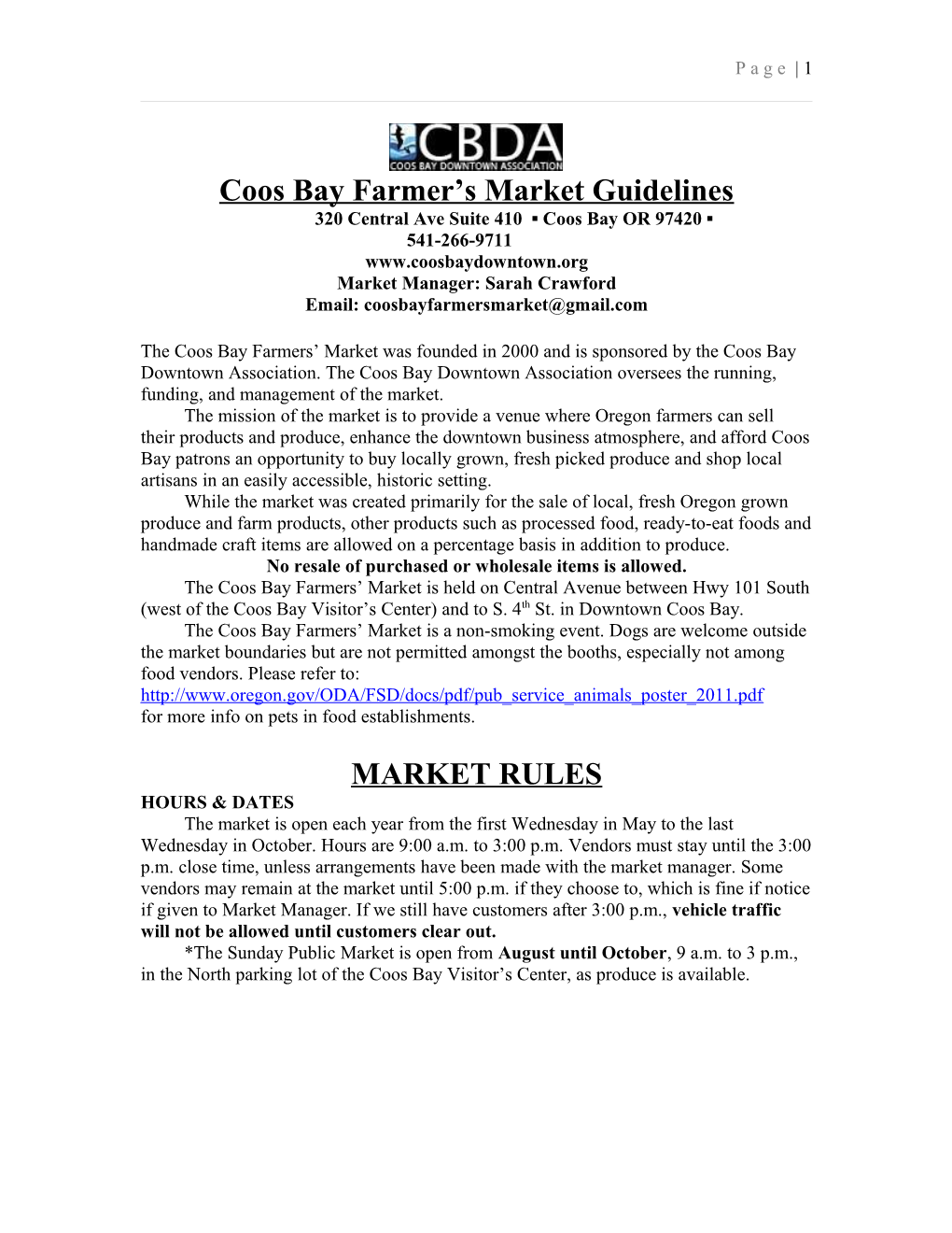 Coos Bay Farmer S Market Guidelines