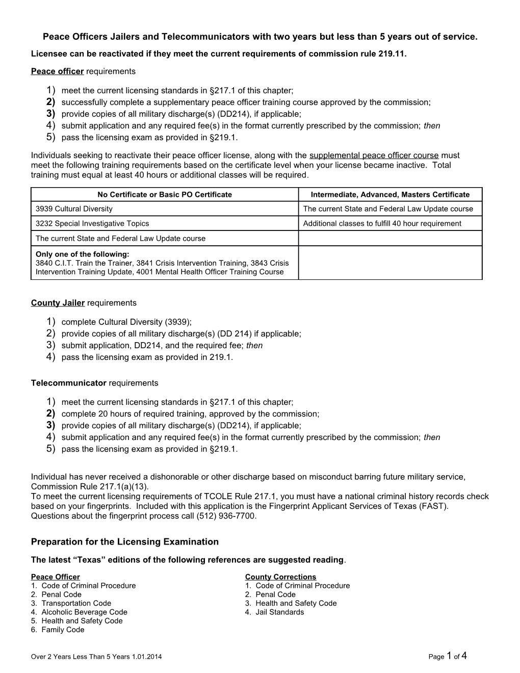 Texas Peace Officer Reactivation Licensing Requirements s1