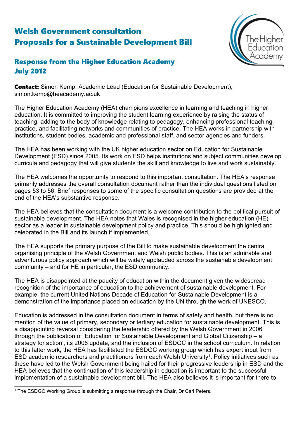 Proposals for a Sustainable Development Bill