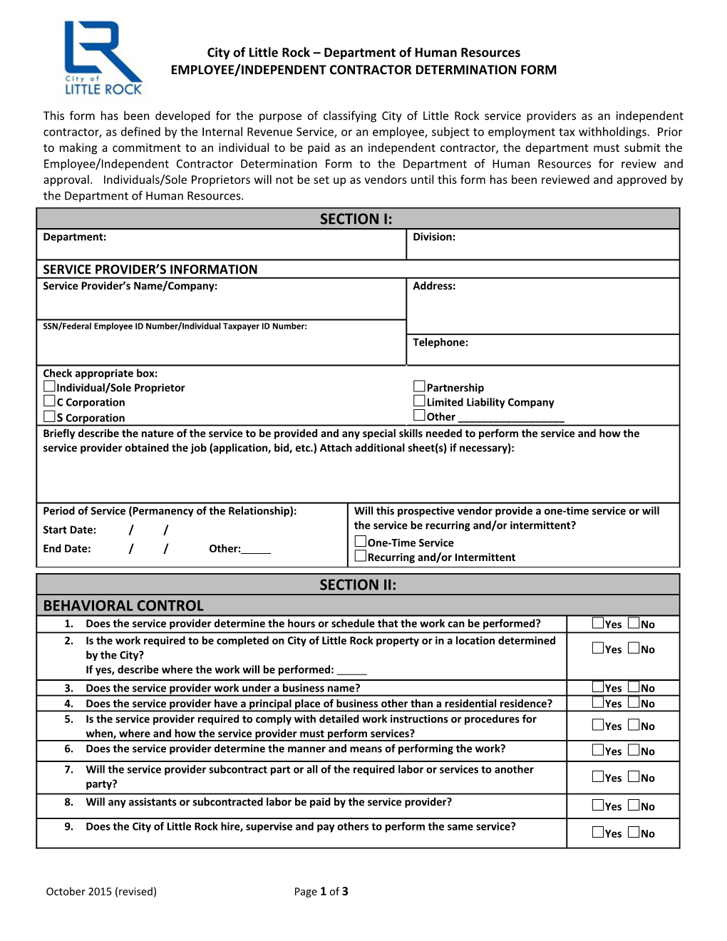 Employee/Independent Contractor Determination Form