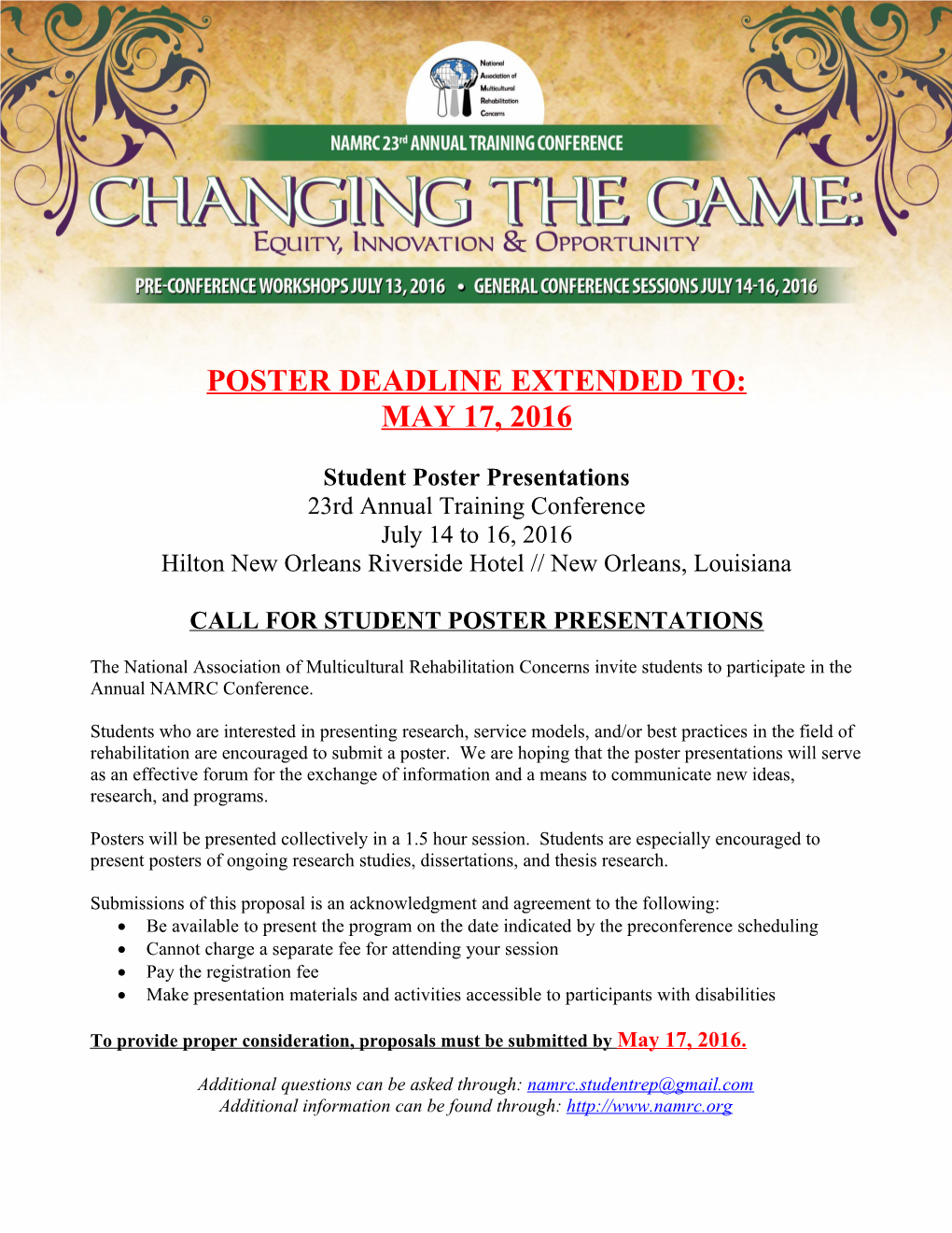 Poster Deadline Extended To