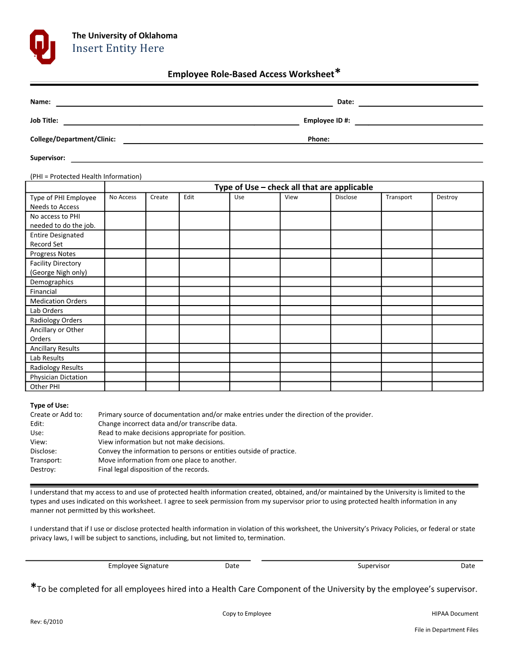 Employee Role-Based Access Worksheet*