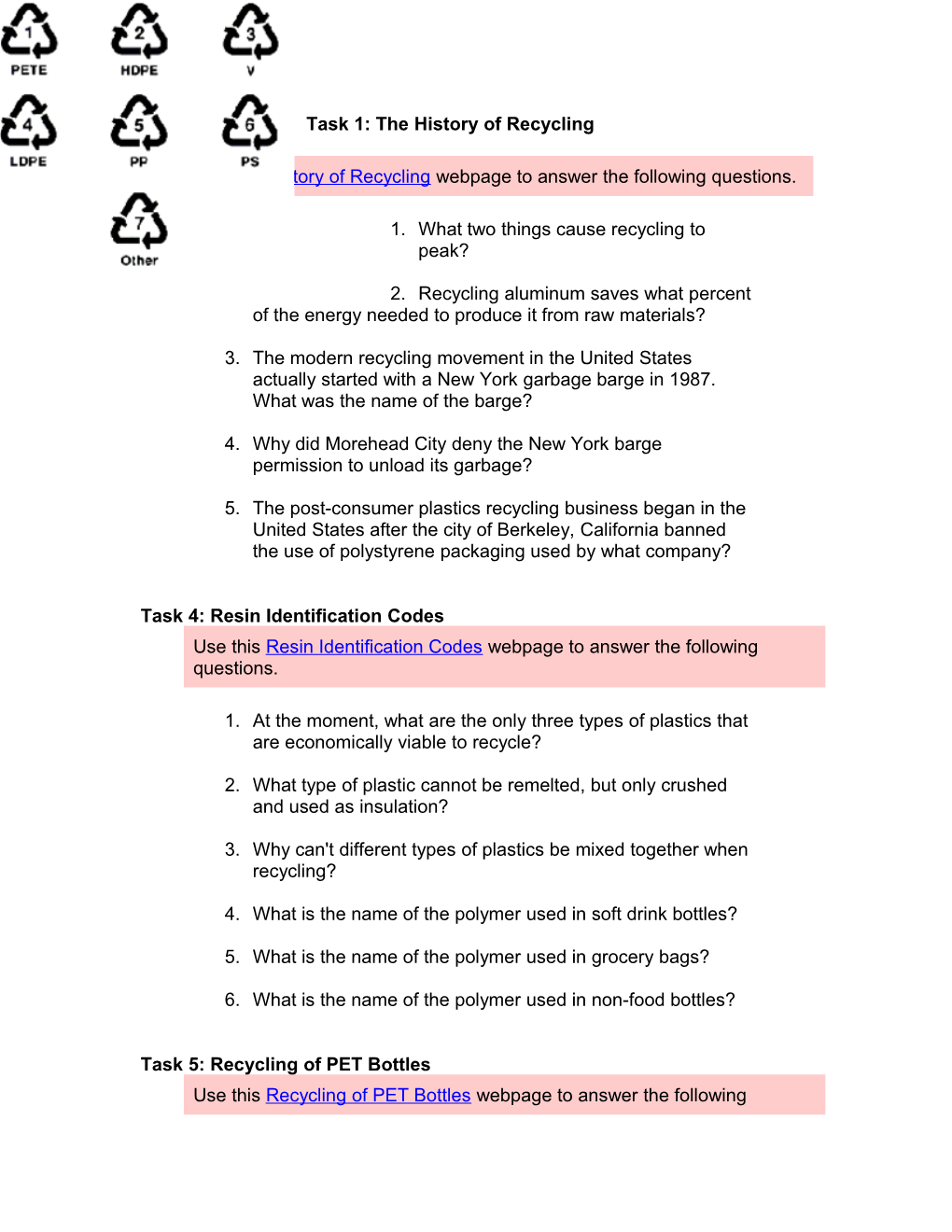 Task 1: the History of Recycling