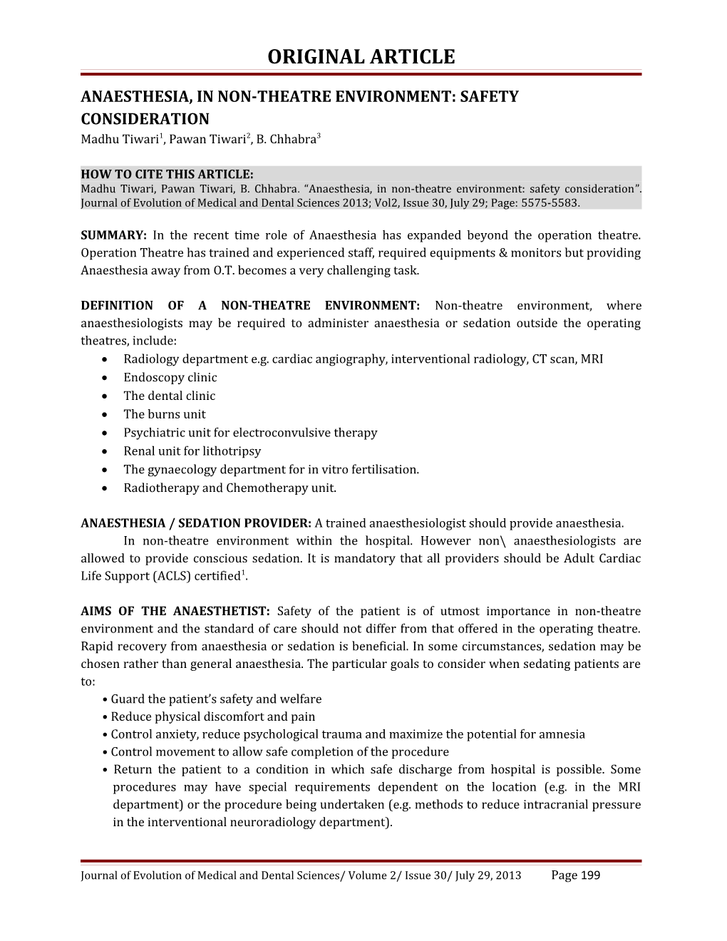 Anaesthesia, in Non-Theatre Environment: Safety Consideration