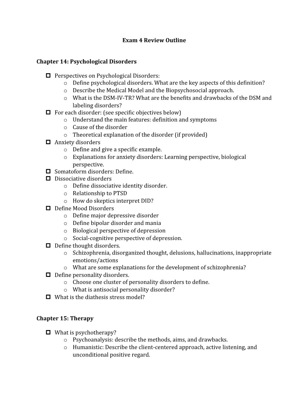 Exam 4 Review Outline