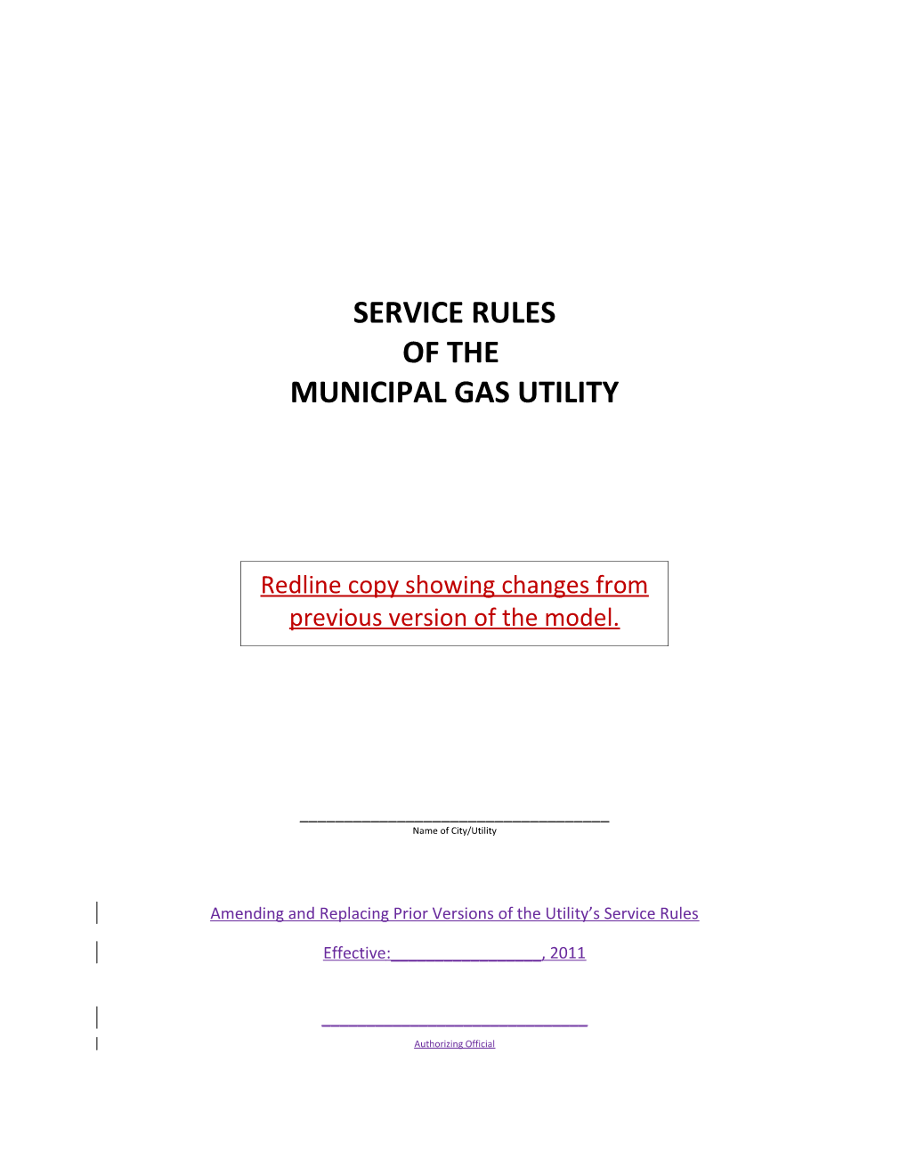 Service Rules of the Municipal Gas Utility