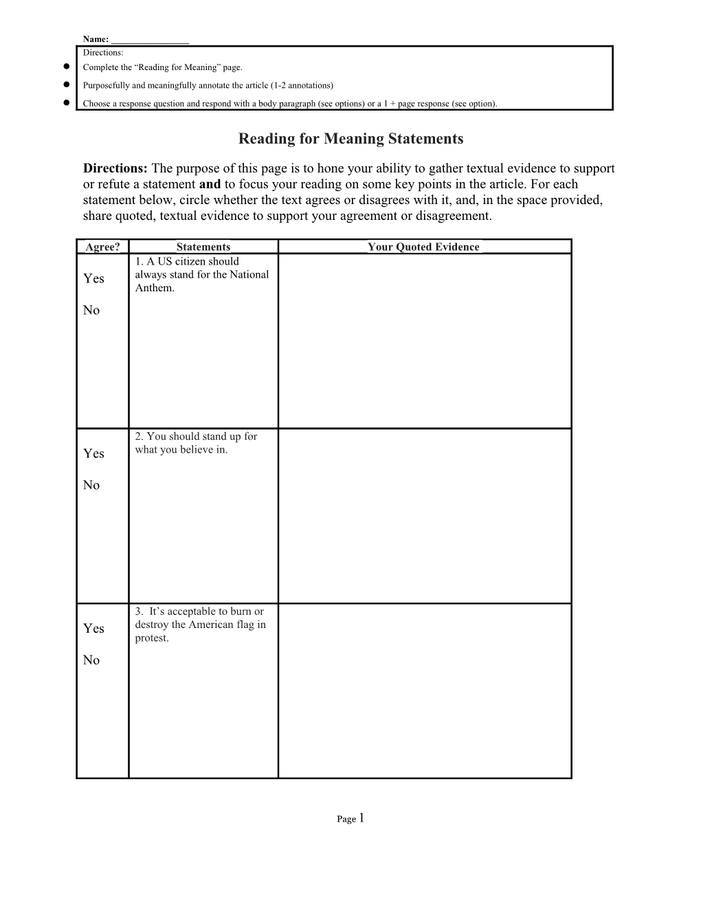 Reading for Meaning Statements