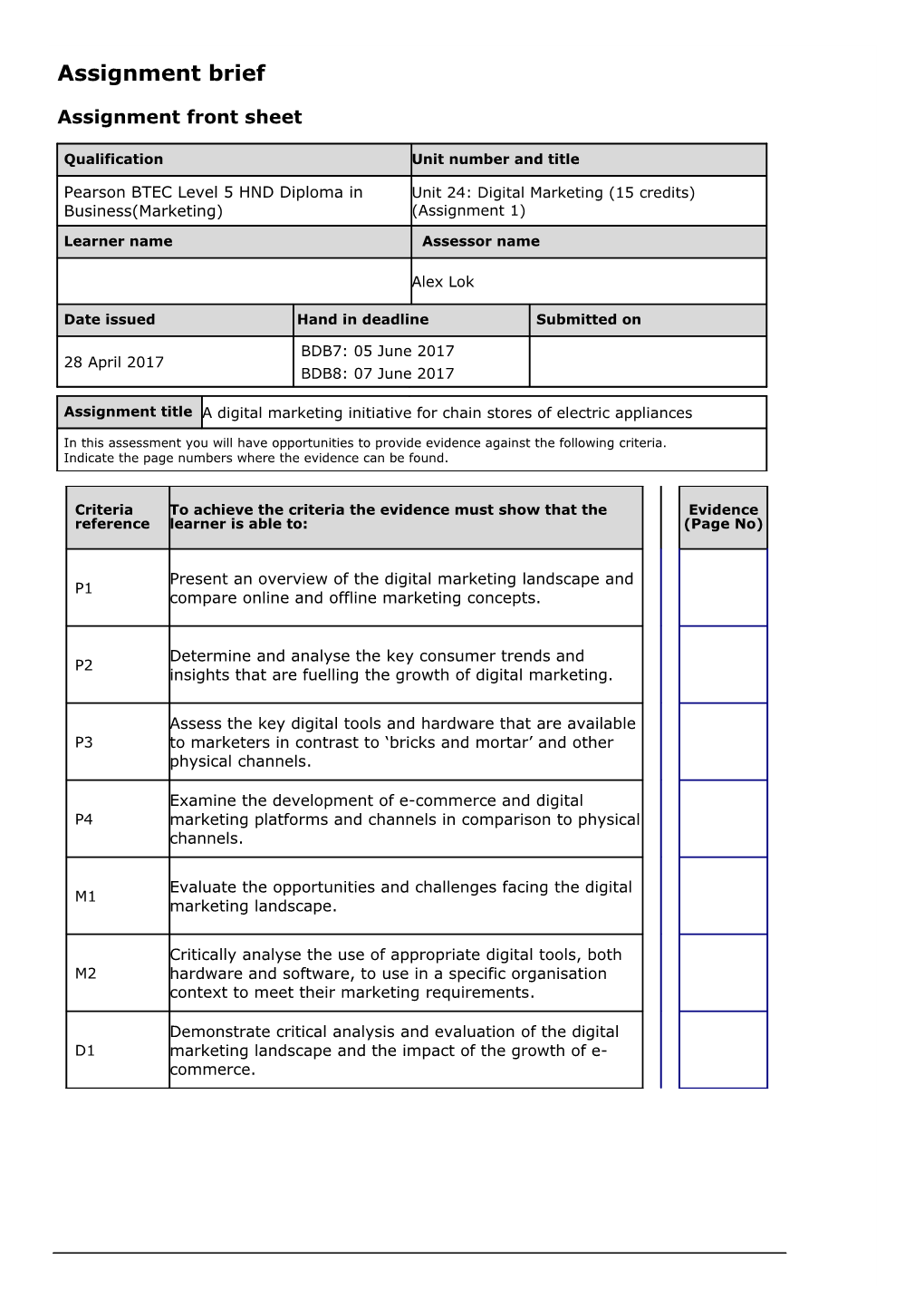 Assignment Brief BTEC (RQF)