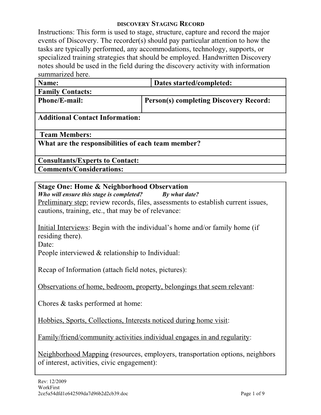 Discovery Staging Record